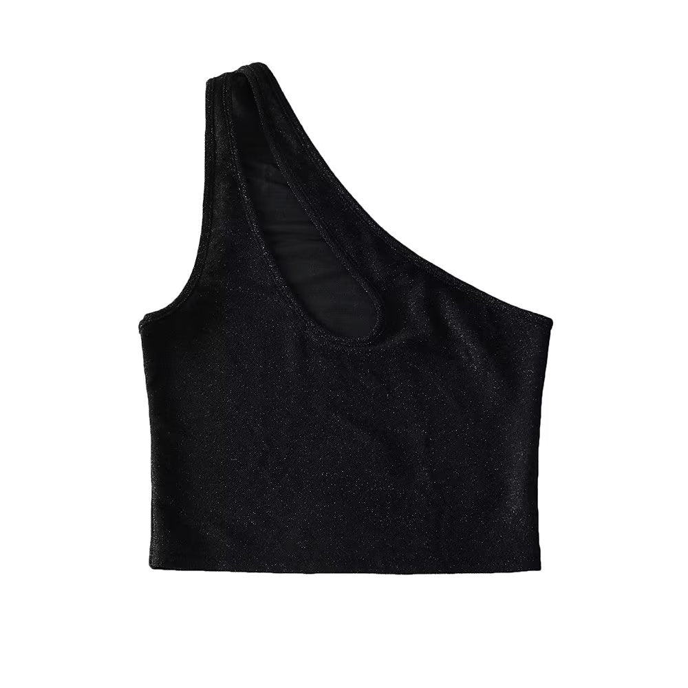 Cutout One Shoulder Shiny Top - York & Dante 