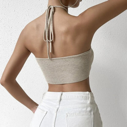 Hannah Backless Halter Lace Up Top