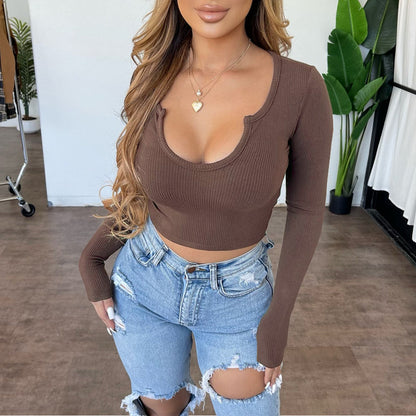 Angela Ribbed Long Sleeved Crop Top