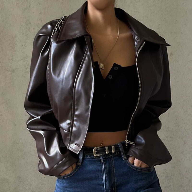 Sophiya Retro Faux Leather Jacket