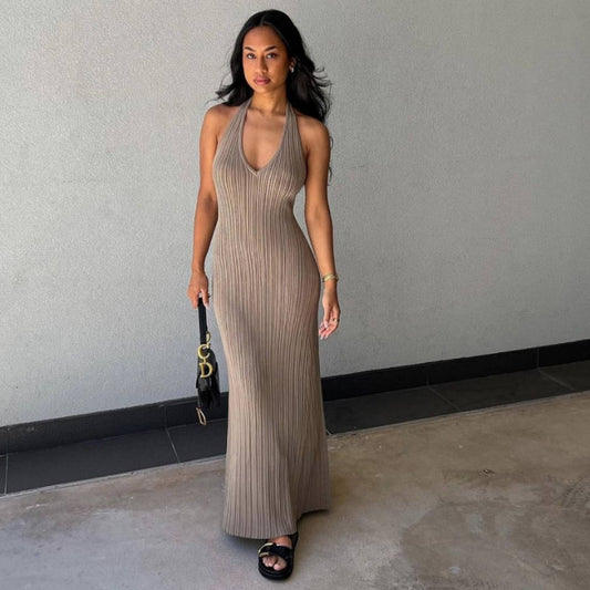 Backless Knitted Lace Up Maxi Dress