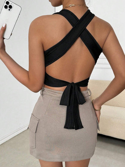 Basic Backless Lace up Top - York & Dante 