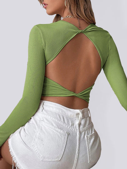 Backless Cropped Long Sleeve Top - York & Dante 