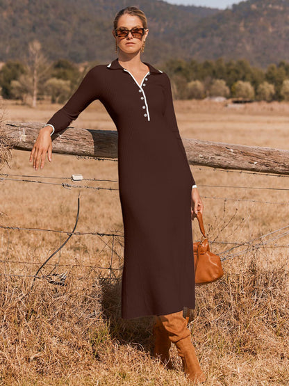 Aubree Long Sleeve Knitted Maxi Dress - York & Dante 