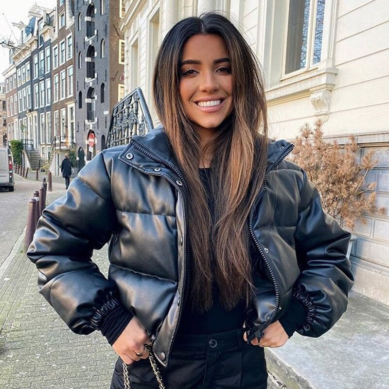 Leather Puffer Coat