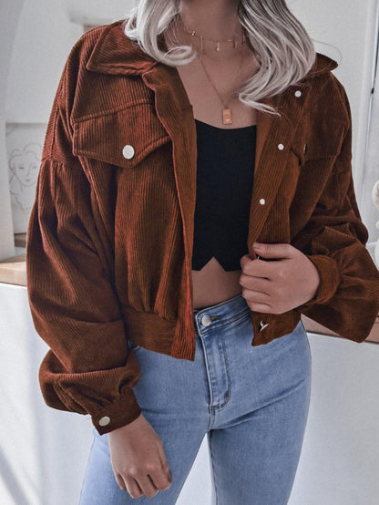 Lantern Sleeve Cropped Corduroy Jacket - York & Dante 